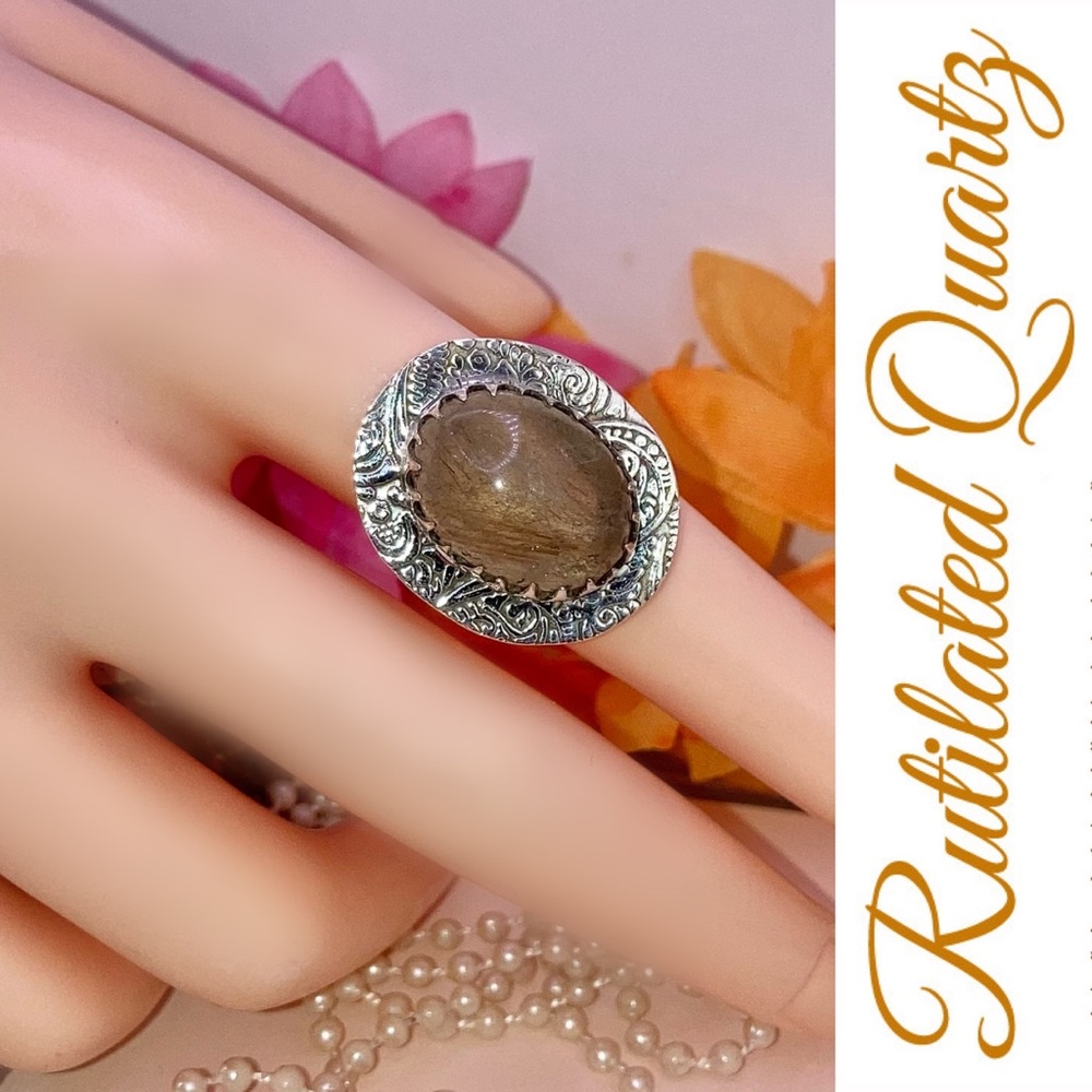 Rutilated Golden Quartz Handmade Halo Ring